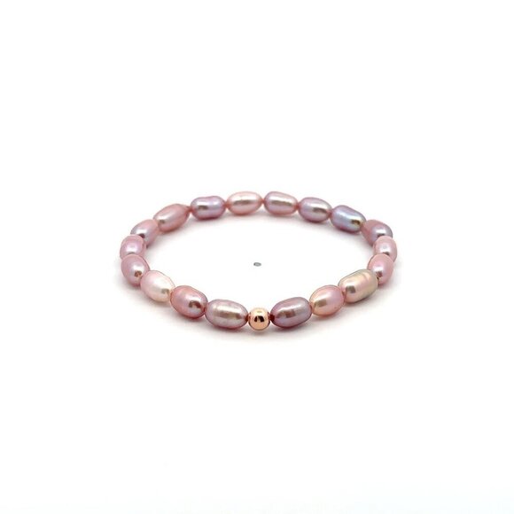 Natural Freshwater Rice Pearl Purple 18K Rose Gold Charm Bead - Picture 1 of 6